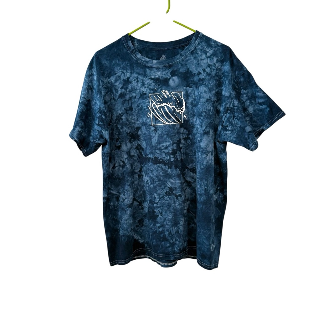 Body Rags Men’s Large Blue Tie-Dye Wave Graphic Tee Skater Surf Streetwear